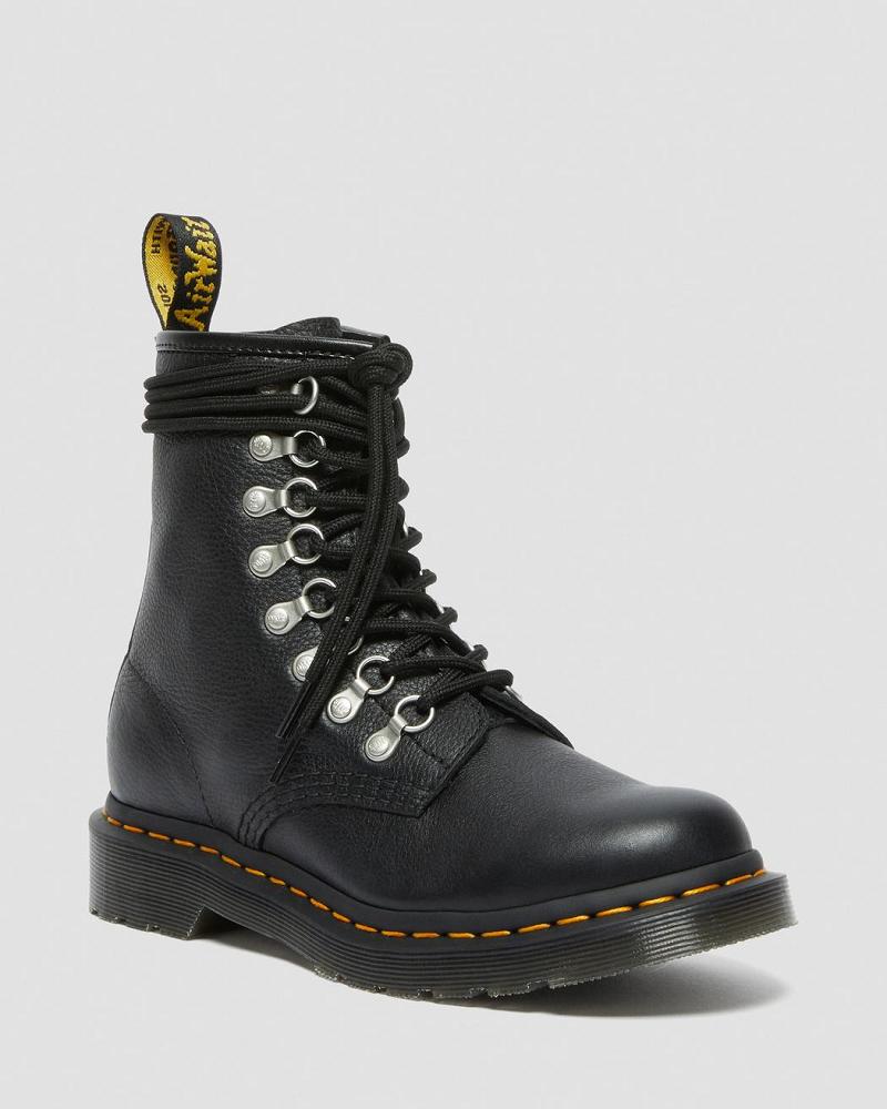 Women\'s Dr Martens 1460 Laced Virginia Leather Lace Up Boots Black | AU 168QMA